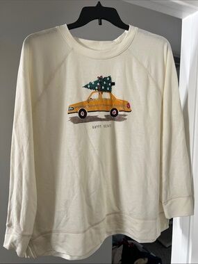 Style & Co. Cream Pullover with Holiday Taxi and Tree Motif